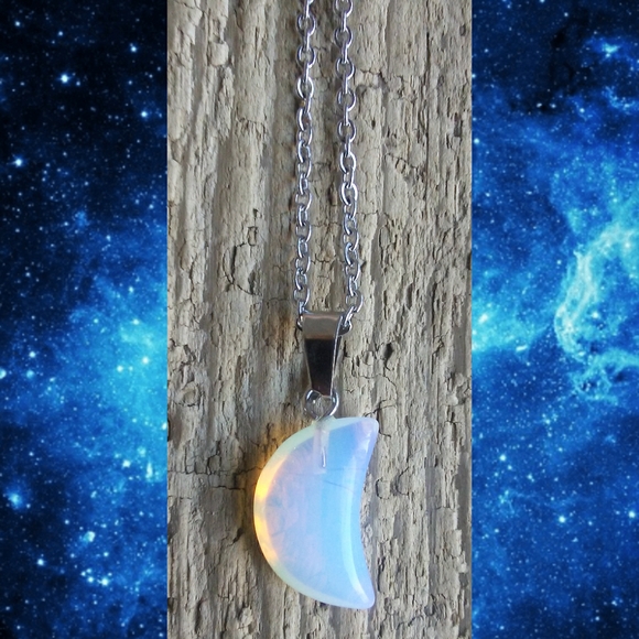 🌙💙Crescent Moon Opalite Stone Necklace - Picture 10 of 12